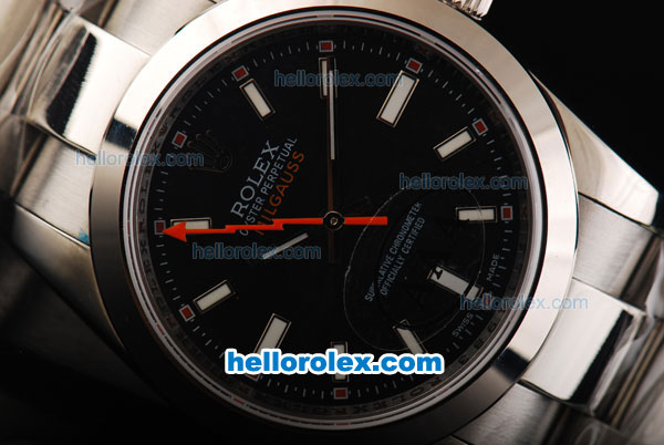 Rolex Milgauss Oyster Perpetual Swiss ETA 2836 Automatic Movement Full Steel with Black Dial and White Stick Markers - Click Image to Close